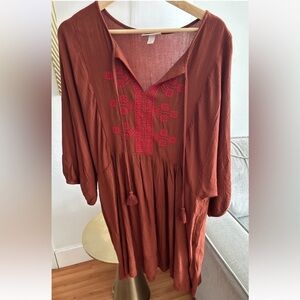 Embroidery Orange  Boho Dress Hippie Festival Oversized Summer Size Xl